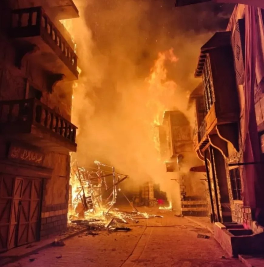 بالفيديو ليلة سوداء في "مدينة النويلاتي": حريق متعمّد يهزّ موقع التصوير!!