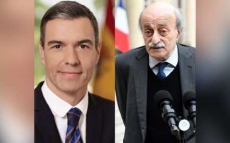 سانشيز أبرق إلى جنبلاط مثنيا على مشاركته في مأدبة عمل خصصت للبحث في سبل إحلال السلام في الشرق الأوسط